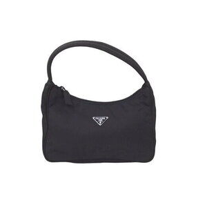 Prada Hobo Handbag Triangle Logo Plat Black Nylon